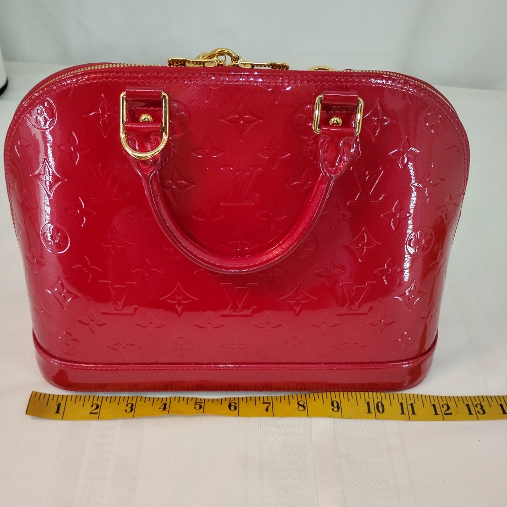 LOUIS VUITTON Vernis Red Patent Leather Alma PM Handbag COA - Picture 12 of 16